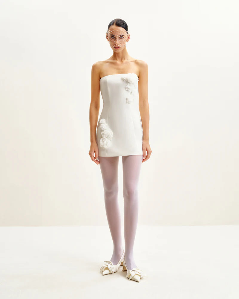 Blossoming Elegance Strapless Dress - White