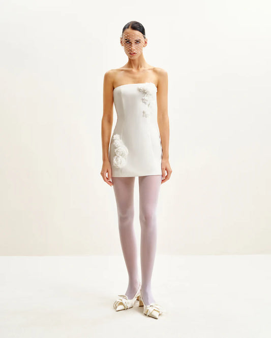 Blossoming Elegance Strapless Dress - White