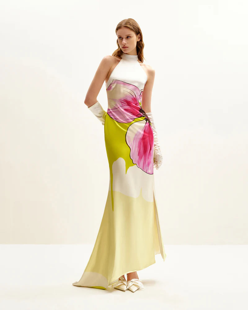 Olivia Floral Halter Gown - Multicolor