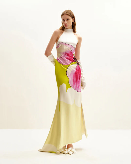 Olivia Floral Halter Gown - Multicolor